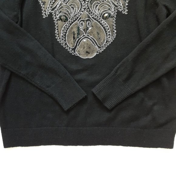 H&M Pug Sequin Alpaca Blend Black Crew Neck Black Sweater Size M - Picture 8 of 10